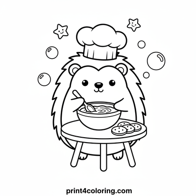 Tiny Chef Hedgehog's Cookie Creation - free printable coloring page