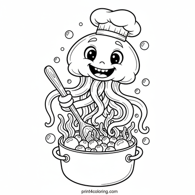 Chef Jellyfish's Marvelous Meal - free printable coloring page