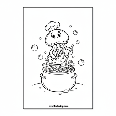Chef Jellyfish's Culinary Masterpiece - free printable coloring page