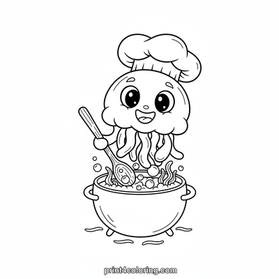 Chef Jellyfish's Special Soup - free printable coloring page