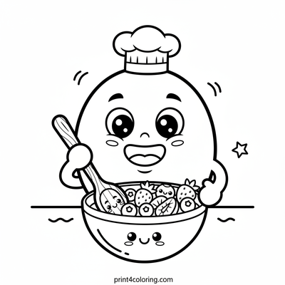 Happy Chef Kiwi's Fruit Salad Fun - free printable coloring page
