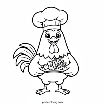 Chef Rooster's Berry Best Breakfast - free printable coloring page