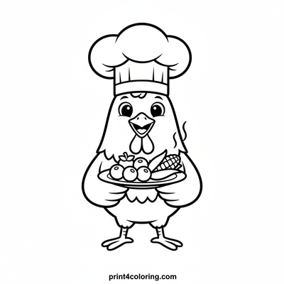 Chef Rooster's Berry & Corn Delight - free printable coloring page