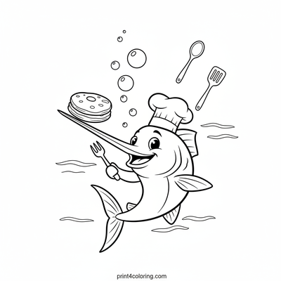 Chef Swordfish's Perfect Pancake Flip - free printable coloring page