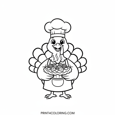 Chef Turkey's Sweet Berry Pie Adventure - free printable coloring page