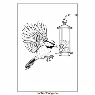 Chickadee's Acrobatic Seed Snatch - free printable coloring page