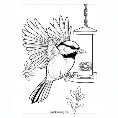 Chickadee's Acrobatic Snack: Mid-Flight Feast - free printable coloring page