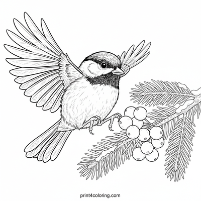 Chickadee's Winter Berry Feast - free printable coloring page