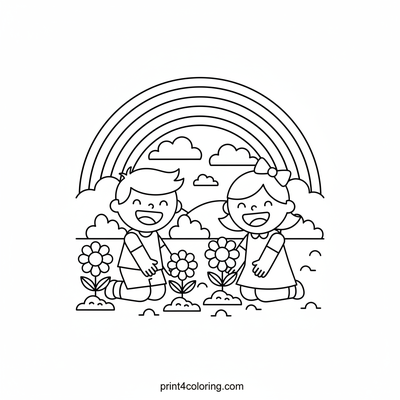 Planting a Rainbow Garden Adventure - free printable coloring page