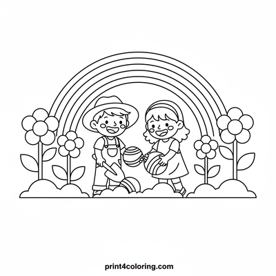 Children's Rainbow Garden Adventure - free printable coloring page