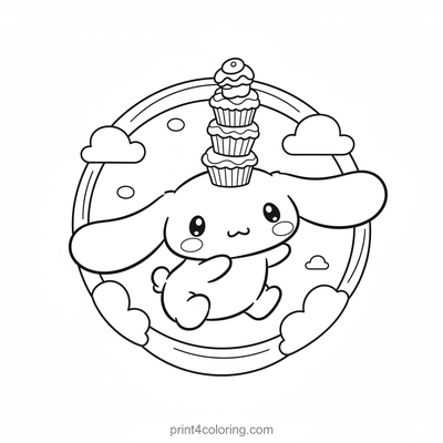 Cinnamoroll's Wobbly Cupcake Sky Adventure - free printable coloring page