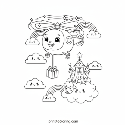 Rainbow Cloud Castle Delivery - free printable coloring page