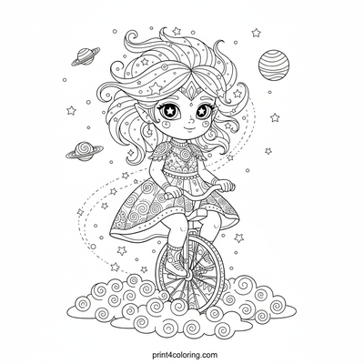 Dream Weaver's Starlight Unicycle Ride - free printable coloring page