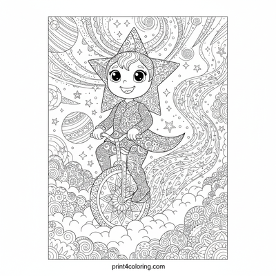 The Dream Weaver's Cosmic Cloud Ride - free printable coloring page