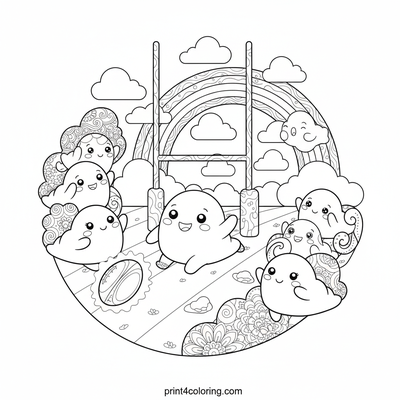 Cloud Kickers' Sky Match: Whimsical Rugby in the Clouds - free printable coloring page