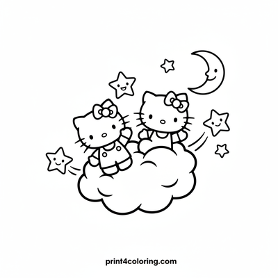 Cloud Kingdom Adventure: Hello Kitty and Mimmy's Dreamy Flight - free printable coloring page