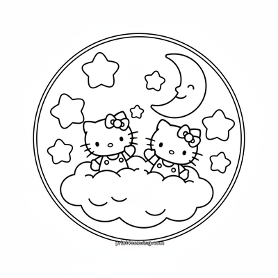 Hello Kitty & Mimmy's Dreamy Cloud Ride - free printable coloring page