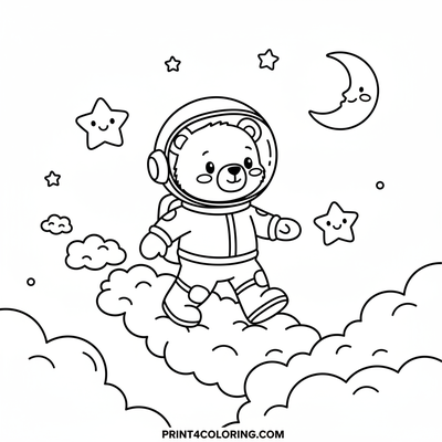 Astronaut Bear's Cloud Kingdom Adventure - free printable coloring page
