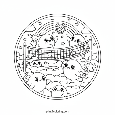 Sky High Spikes: Cloud Kingdom Volleyball - free printable coloring page