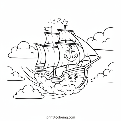 The Smiling Cloud Sailor - free printable coloring page
