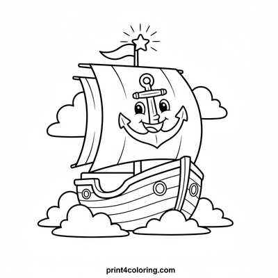 Whimsical Cloud Ship Adventure - free printable coloring page