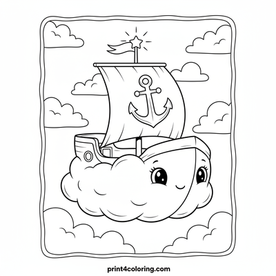 Dreamy Cloud Ship Voyage - free printable coloring page