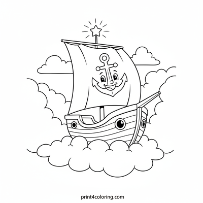 Cloud Ship Adventure: Sailing Through Dream Skies - free printable coloring page
