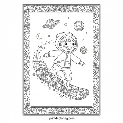 Cosmic Cloud Surfer's Stardust Ride - free printable coloring page
