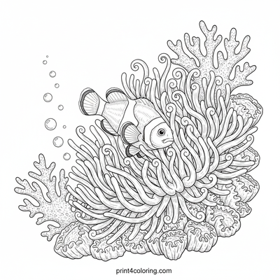 Clownfish's Anemone Sanctuary - free printable coloring page
