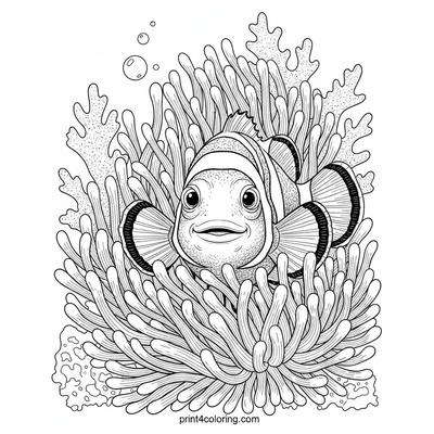 Anemone's Embrace: A Clownfish Close-up - free printable coloring page