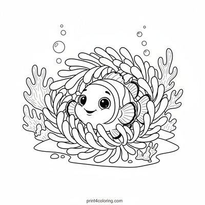 Clownfish's Cozy Anemone Retreat - free printable coloring page