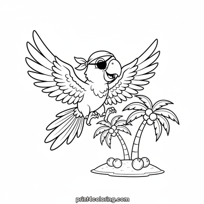 Pirate Parrot's Tropical Treasure Hunt - free printable coloring page