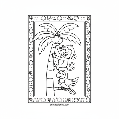 Mischievous Monkey's Coconut Quest - free printable coloring page