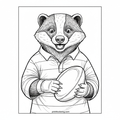 Comical Badger's Big Rugby Oops! - free printable coloring page