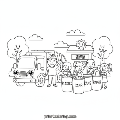 Recycling Heroes: Community Clean-Up Day - free printable coloring page