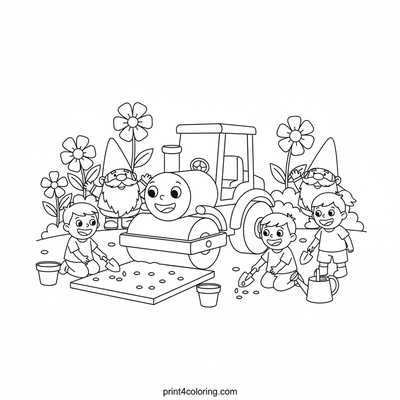 The Steamroller's Garden Adventure! - free printable coloring page
