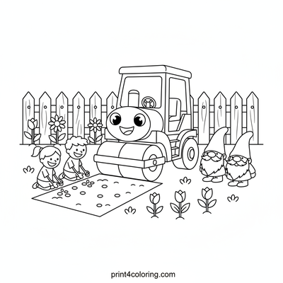 Happy Garden Steamroller Day - free printable coloring page
