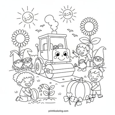 Community Garden Steamroller Adventure - free printable coloring page