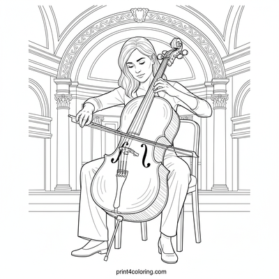 Melody in the Grand Hall: The Cellist's Serenade - free printable coloring page