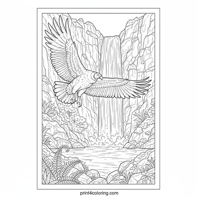 Condor's Secret Waterfall Sanctuary - free printable coloring page