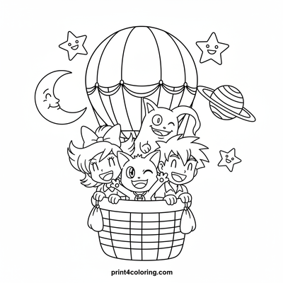 Team Rocket's Cosmic Balloon Adventure - free printable coloring page