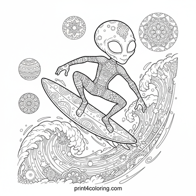 Epic Cosmic Surfer's Stardust Ride - free printable coloring page