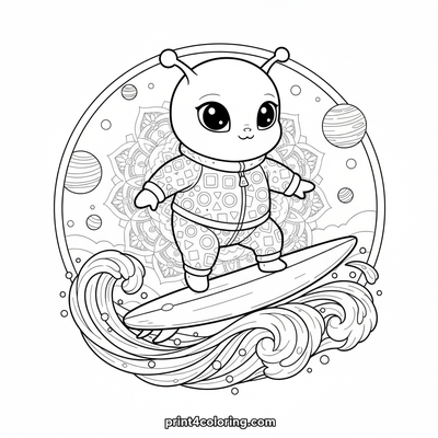 Stardust Surfer's Galactic Wave Adventure - free printable coloring page