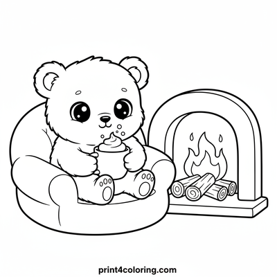 Cozy Bear's Fireside Cocoa Delight - free printable coloring page