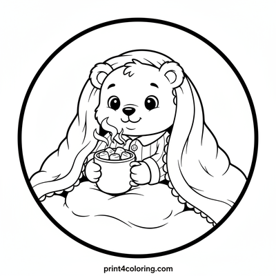 Snuggly Bear's Hot Cocoa Dream - free printable coloring page
