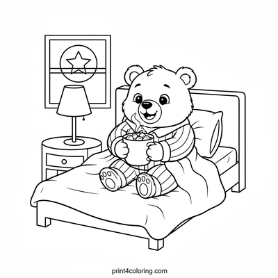 Cozy Bear's Warm Cocoa Dream - free printable coloring page