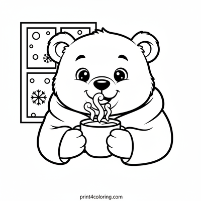 Snuggly Bear Cub's Hot Chocolate Treat - free printable coloring page