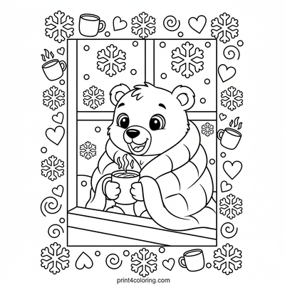 Cozy Bear Cub's Hot Chocolate Dream - free printable coloring page