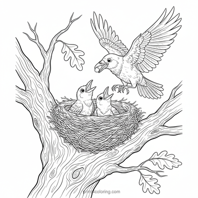 Cozy Crow's Nest: Fluffy Fledglings Await - free printable coloring page