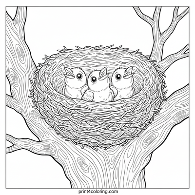 Cozy Crow's Nest: Fluffy Fledglings Await - free printable coloring page